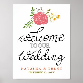 Welcome To Our Wedding Pink Flower Calligraphy Poster by Wedding_Trends_Now at Zazzle