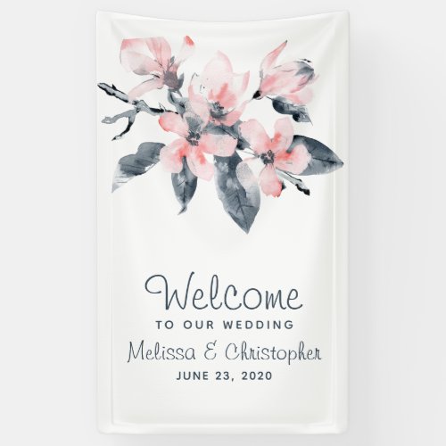 Welcome to our Wedding Pink  Gray Flowers Classy Banner