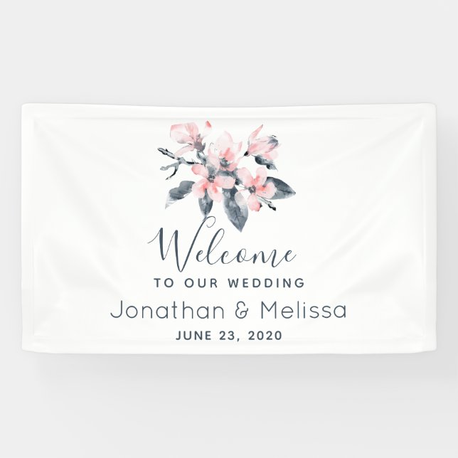 Welcome to our Wedding Pink & Gray Flowers Classy Banner (Horizontal)