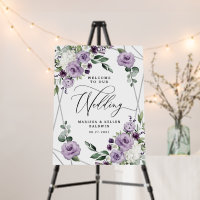 Welcome to Our Wedding Purple Floral Silver Sign