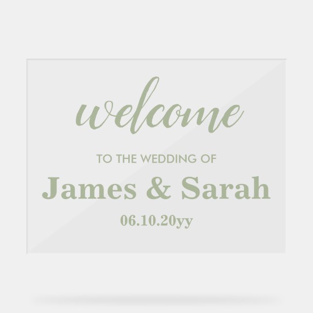 Welcome to our Wedding Sage Green Signage Entrance Acrylic Sign (Front)