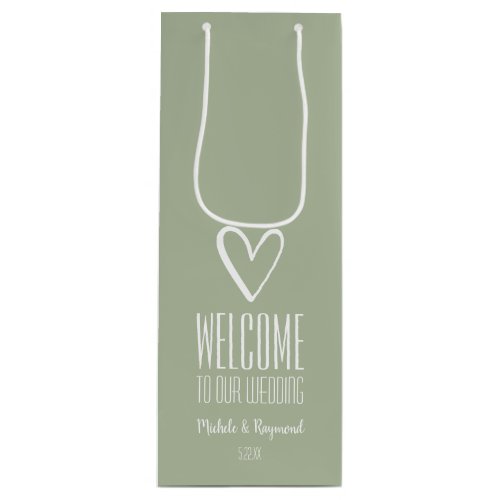 Welcome to Our Wedding Sage Green Wine Gift Bag