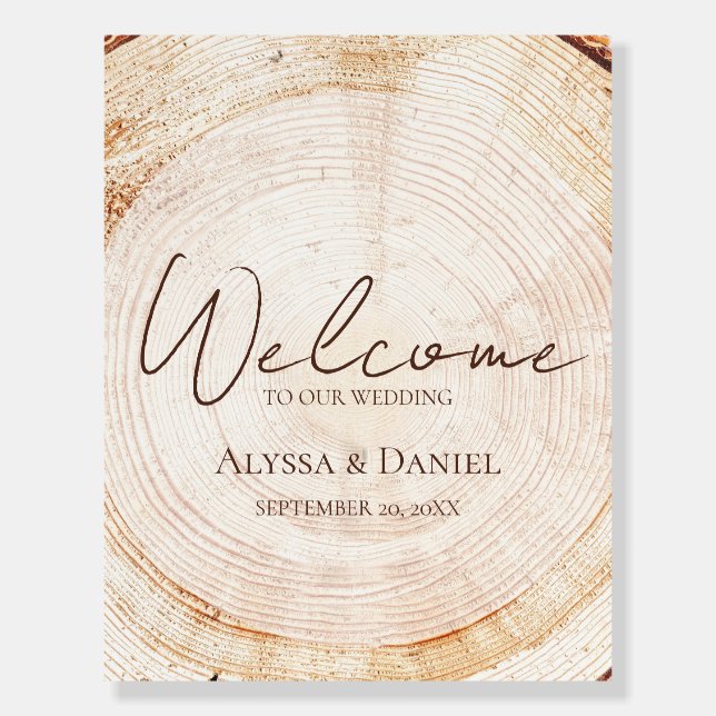 Welcome to our wedding script wood rings effect foam board (Front)