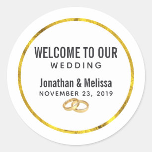 welcome to our wedding template classic round sticker