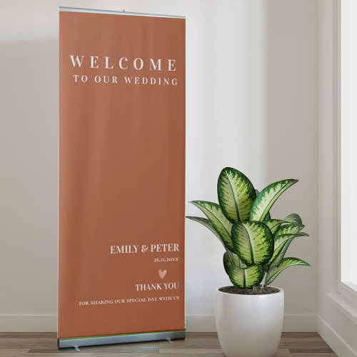 Welcome To Our Wedding Terracotta Rust Minimalist Retractable Banner