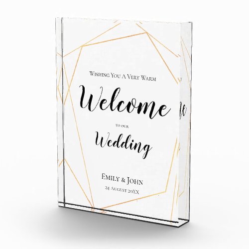 Welcome to our Wedding TextGold Geometric Sign Photo Block