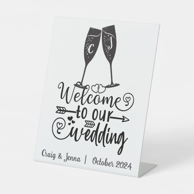 Welcome to Our Wedding Toast Custom Pedestal Sign (Front)