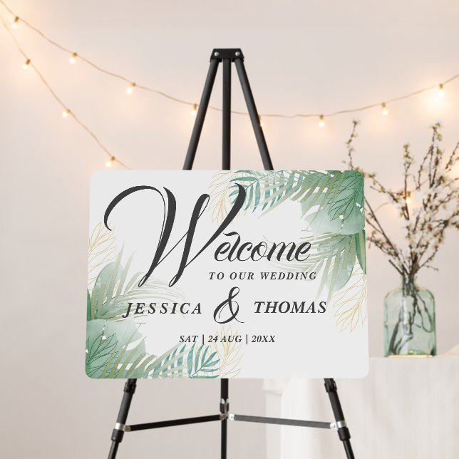 Welcome to our Wedding Tropical Palm Calligraphy  Foam Board (In Situ (Stand))