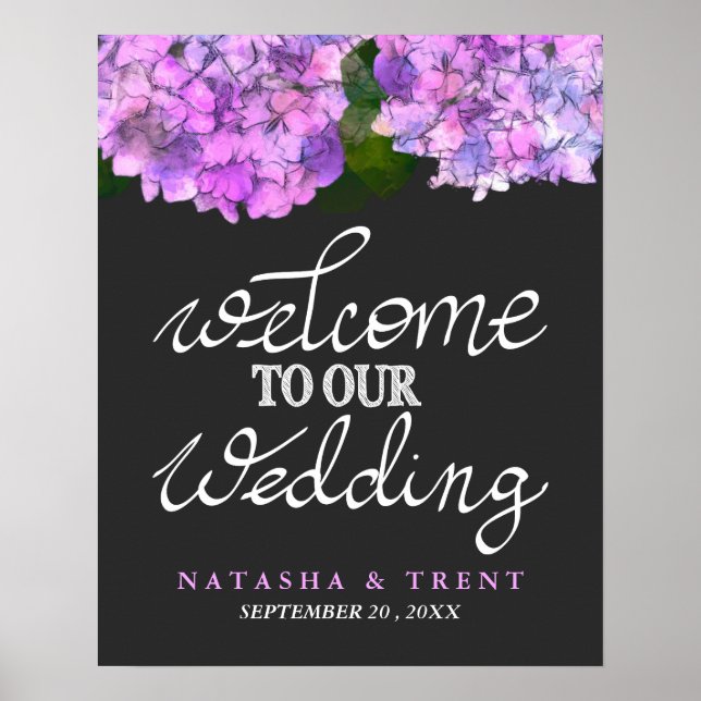 Welcome To Our Wedding Typography Hydrangea Floral Poster (Front)