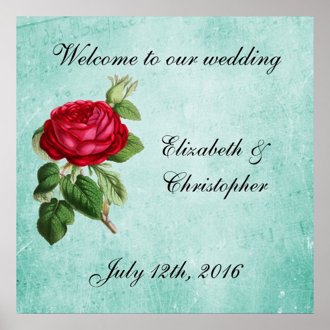 Welcome to our Wedding Vintage Red Rose Poster (Front)