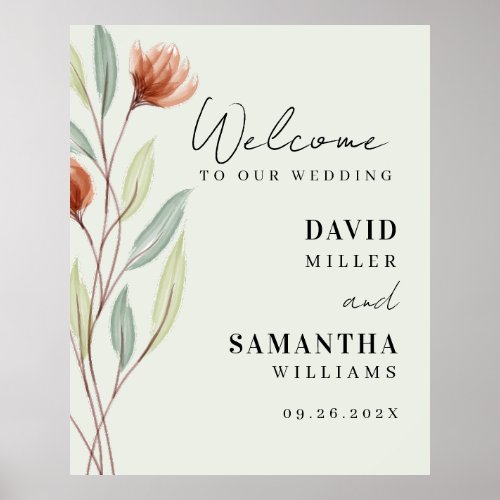 Welcome To Our wedding Watercolor Flowers  Poster