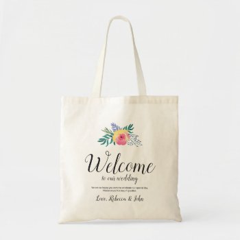 Welcome To Our Wedding Watercolor Flowers Tote Bag by daisylin712 at Zazzle
