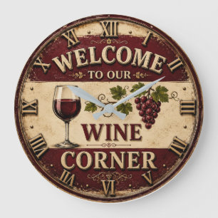 Welcome to Our Wine Corner Large Clock