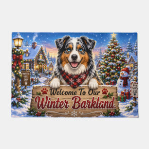 Welcome To Our Winter Barkland Australian Shepherd Doormat