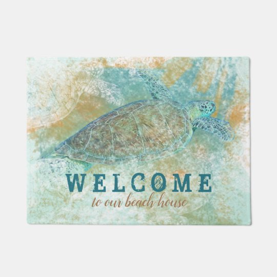 Welcome To Ourbeach House Door Mat With Sea Turtle Zazzle Com