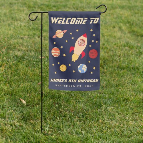 Welcome to Outer Space Rocket Planets Boy Birthday Garden Flag