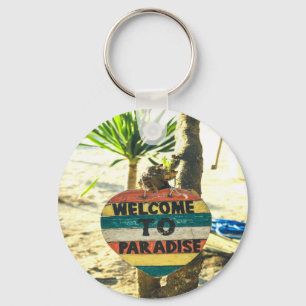 Welcome to paradise Beach Ocean Keychain