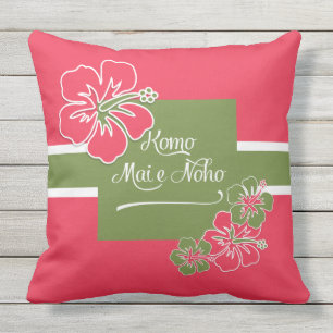Welcome to Paradise Hot Pink Hibiscus Hawaiian Outdoor Pillow