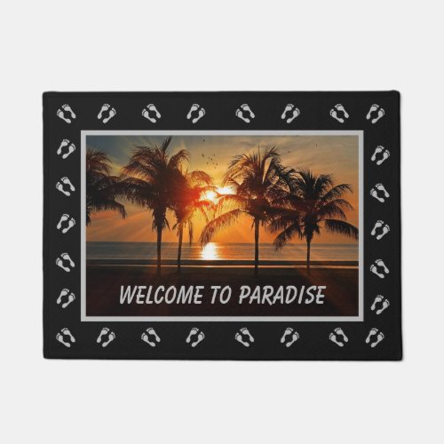 Welcome to Paradise Island Sunset Silver Doormat