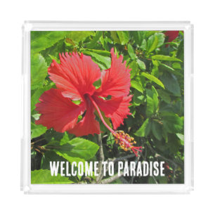 Welcome To Paradise Tropical Flower Beach House Acrylic Tray