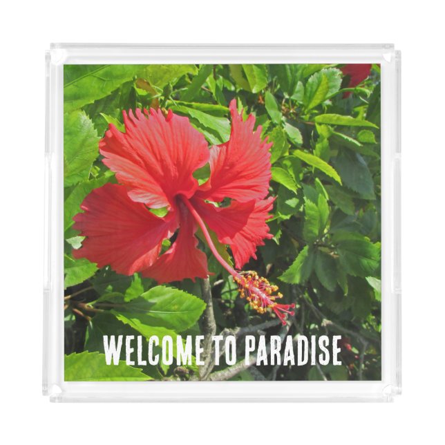 Welcome To Paradise Tropical Flower Beach House Acrylic Tray (Front)