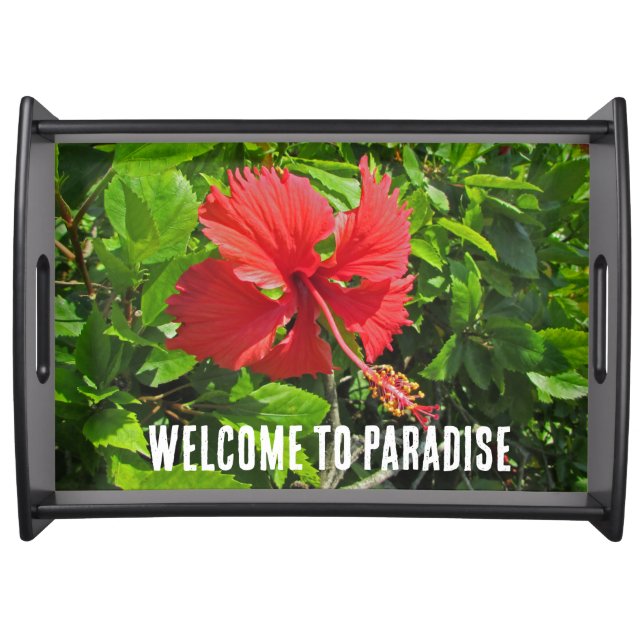 Welcome To Paradise Tropical Flower Beach House Serving Tray (Front)