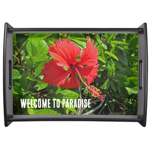 Welcome To Paradise Tropical Flower Beach House Serving Tray