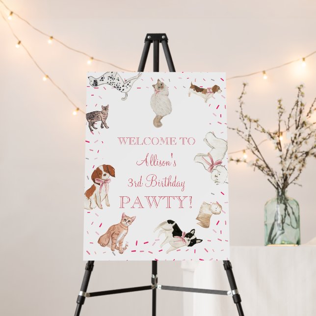 Welcome to Paw-ty Pink Animal Birthday Party Foam Board (In Situ (Stand))