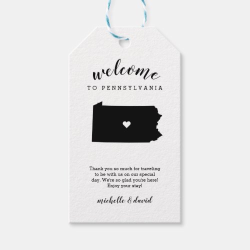 Welcome to Pennsylvania  Calligraphy Wedding Gift Tags