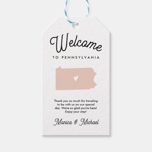 Welcome to PENNSYLVANIA Wedding ANY COLOR    Gift Tags