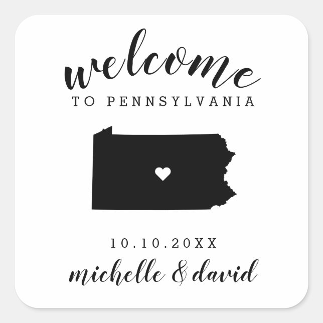 Welcome to Pennsylvania | Wedding custom favor Square Sticker (Front)