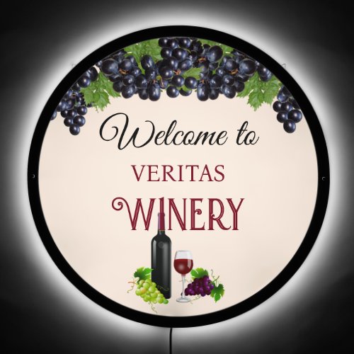 Welcome to Personalized Family Winery on Beige LED Sign