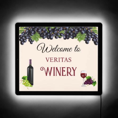 Welcome to Personalized Family Winery on Beige LED Sign