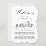 Welcome to Pittsburgh | Guests Details Invitation<br><div class="desc">A unique guest details card tailored to your wedding guest traveling to see you in the beautiful city of Pittsburgh, Pennsylvania. It features a modern deco-style illustration of the city's skyline on the front followed by spaces for your unique wedding day information underneath it. Extra space is also included on...</div>