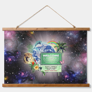 Welcome to Planet Earth Wood Topped Wall Tapestry