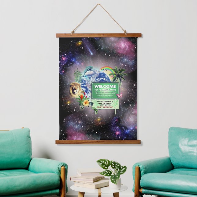 Welcome to Planet Earth Wood Topped Wall Tapestry (Living Room)