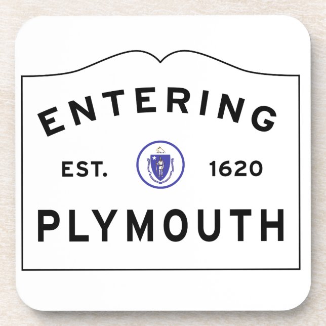 Welcome to Plymouth MA town sign Drink Coaster (Front)