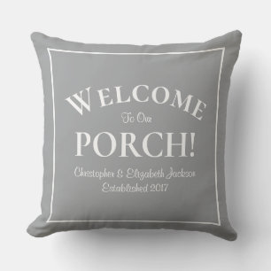 Welcome to Porch Custom Family Names Year Modern Outdoor Pillow