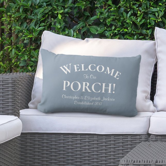 Welcome to Porch Custom Family Trendy Dusty Blue Lumbar Pillow (Creator Uploaded)