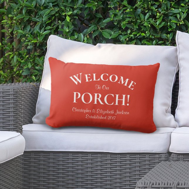 Welcome to Porch Custom Family Trendy Red Lumbar Pillow (Creator Uploaded)