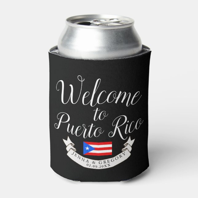 Welcome to Puerto Rico| Destination Wedding Favor Can Cooler (Can Front)