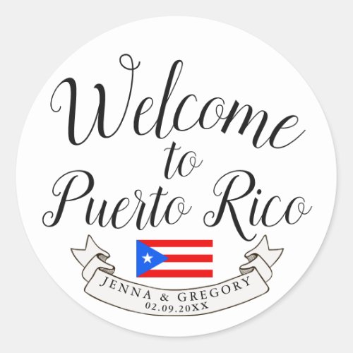 Welcome to Puerto Rico Destination Wedding Favor Classic Round Sticker