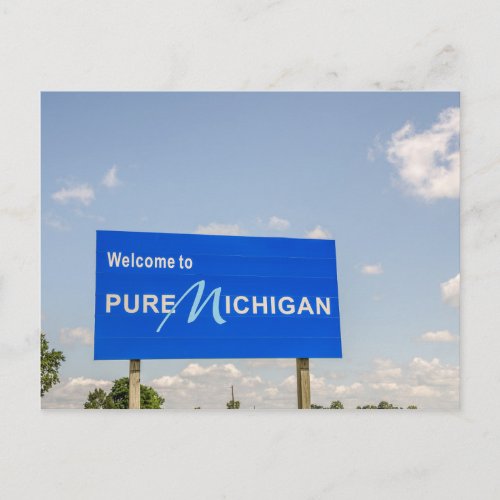 Welcome to Pure Michigan Blue Sign Postcard