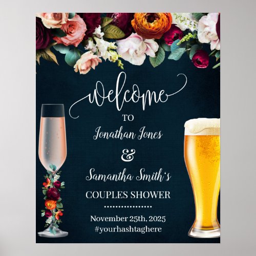 Welcome to Rose  Brews Wine Navy Wedding Sign