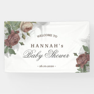 Welcome To Rustic Floral Burgundy Rose Watercolor Banner