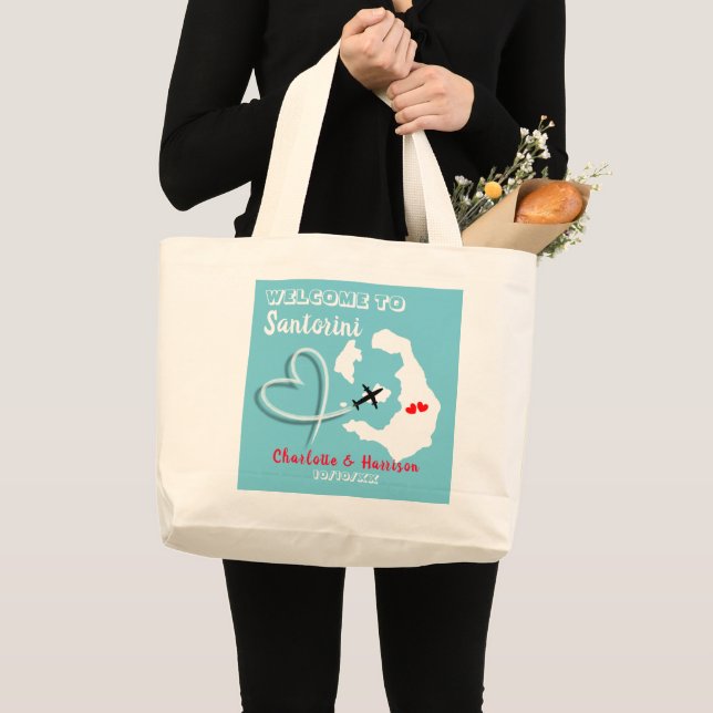 Welcome To Santorini Destination Wedding Large Tote Bag (Front (Product))