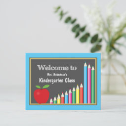 Welcome To School Kindergarten Colored Pencils Postcard | Zazzle