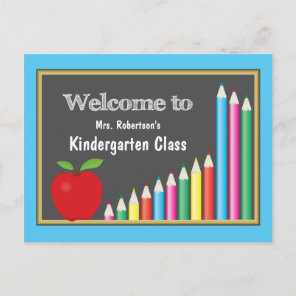 Welcome To School Kindergarten Colored Pencils Postcard