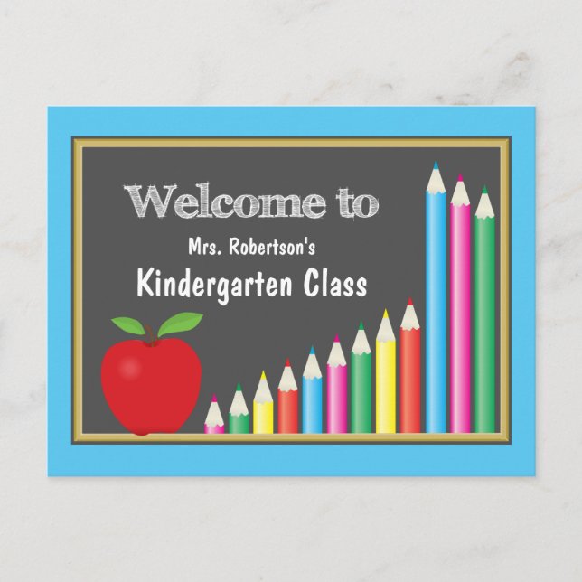 Welcome To School Kindergarten Colored Pencils Postcard (Front)