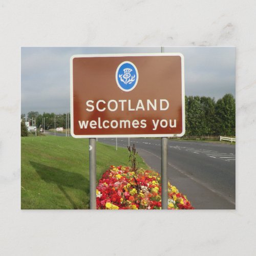 Welcome to Scotland _ Anglo_Scottish Border Sign Postcard